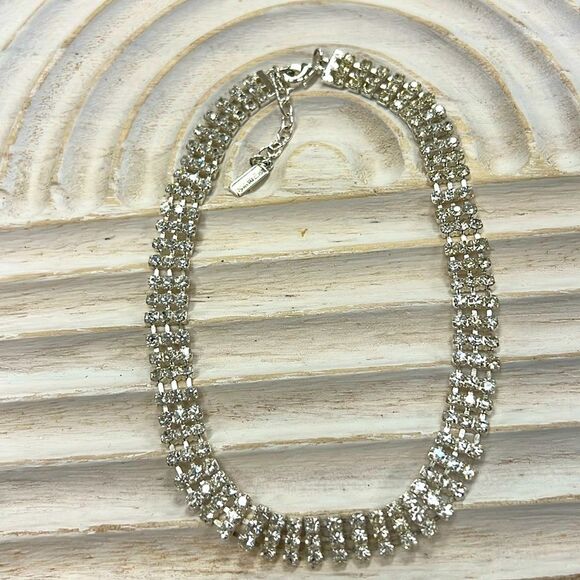 Napier Jewelry - Napier Necklace Choker Silver With Rhinestones Three Rows Elegant Night Out